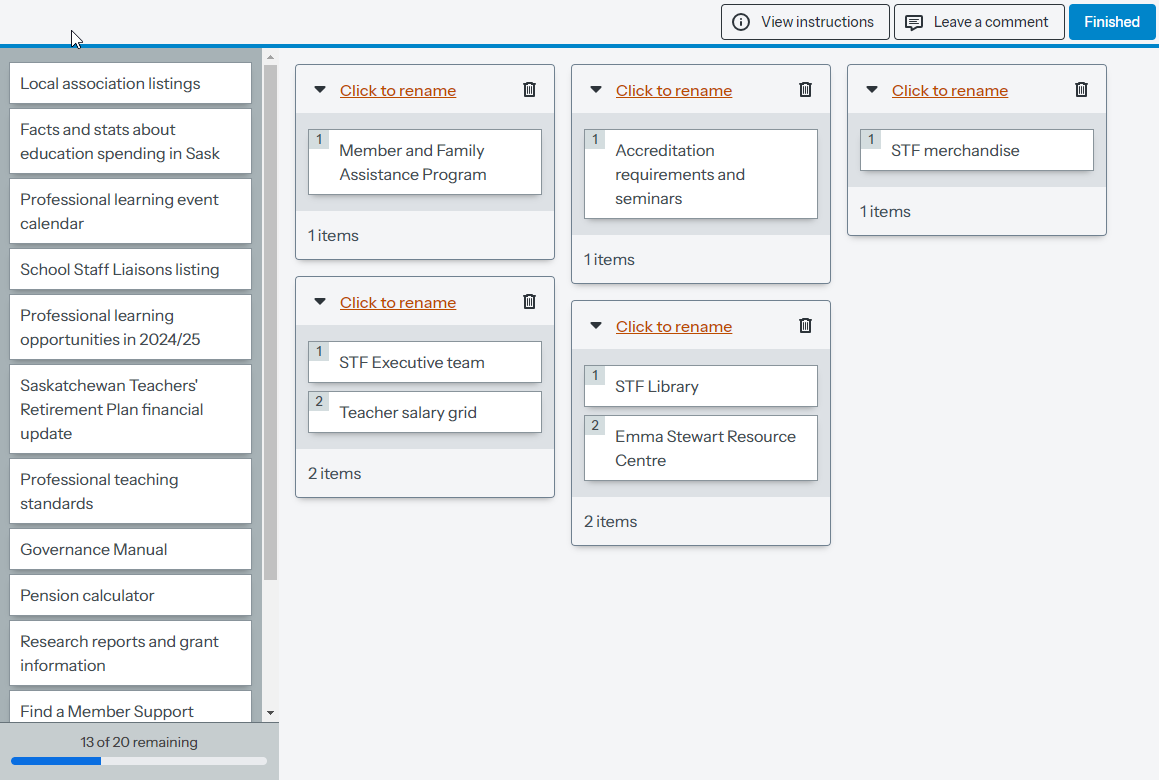 Screenshot of Card Sort